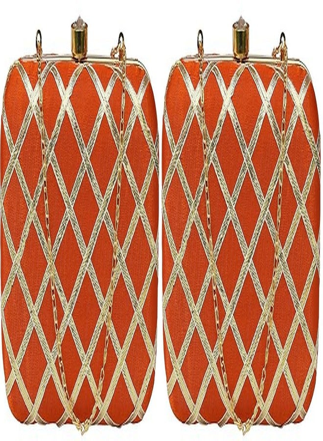 DUCHESS Women's Gota Patti Orange Box Clutch (Pack of 2)
